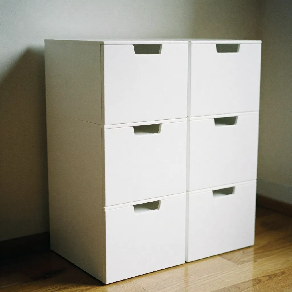 Minimalist bedroom with integrated storage modules